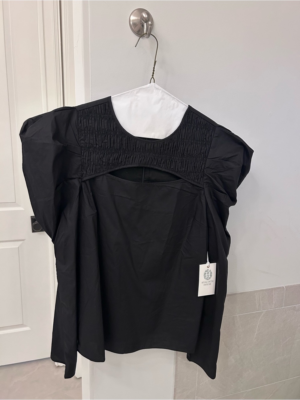 Tuckernuck / Hyacinth House Black Smocked Yoke Puff Sleeve Top